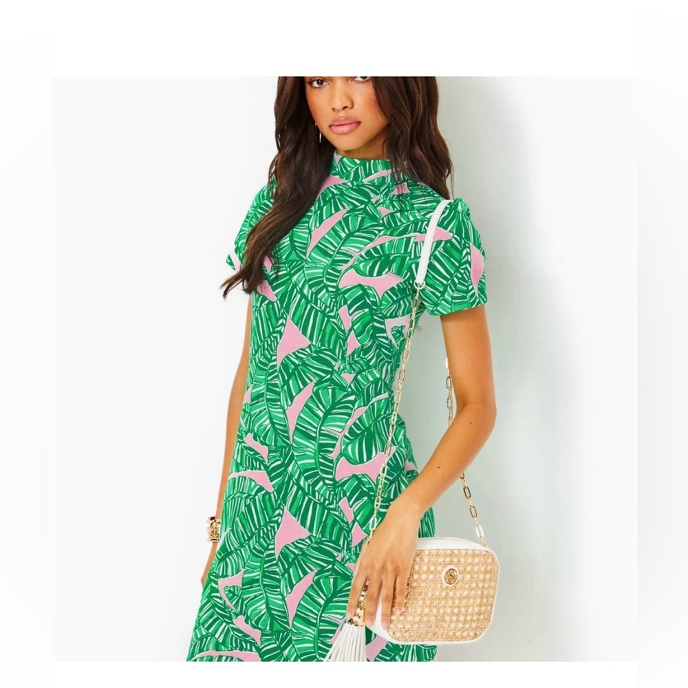 Lilly Pulitzer Green and Pink Leaf Print Dress